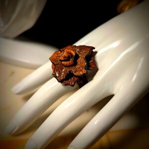 Handmade Elegant Brown Floral Leather Ring Size 8